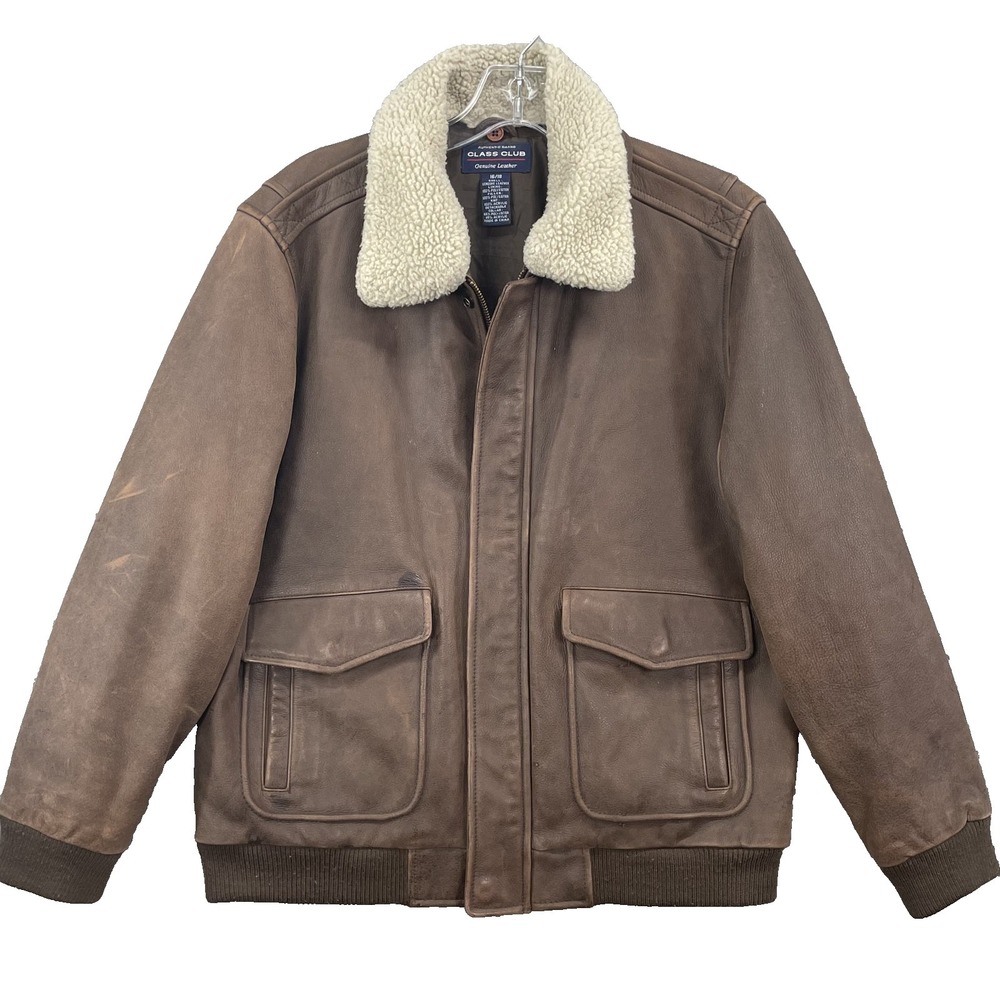 Class Club 100% Leather Bomber Jacket Women's 16/18 Sherpa Insulated Aviator 70s